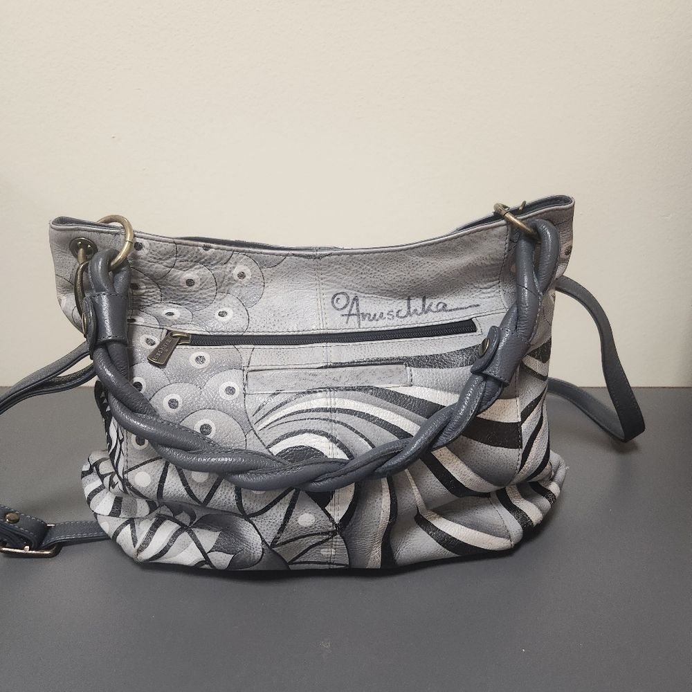 Anuschka Patchwork Pewter Slim Shoulder Bag